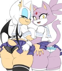 2021 2girls anthro anthro_only ass ass_grab back bat bat_girl bat_wings big_ass big_breasts black_panties black_thighhighs blaze_the_cat blue_eyes blue_eyeshadow blush bottomwear breast_press breast_size_difference breasts chiropteran clothed clothing color_edit colored domestic_cat duo earrings edit eyelashes eyeliner eyeshadow felid feline felis female female/female female_focus female_only fully_clothed fur furry furry_only gloves hand_on_ass krokobyaka lingerie looking_at_viewer looking_back makeup mammal miniskirt nail_polish panties pantyshot purple_fur rouge_the_bat school_uniform schoolgirl sega shimapan skindentation skirt small_breasts sonic_(series) sonic_the_hedgehog_(series) source_request standing stockings striped_panties tail thick_thighs thighhighs thighs underwear upskirt white_thighhighs wide_hips wings yellow_eyes yuri