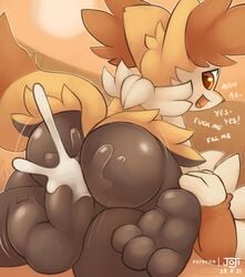 3_toes anal anal_sex anthro anus ass balls big_butt bodily_fluids bouncing_balls bouncing_butt braixen canid canine cowgirl_position cum cum_in_ass cum_inside cum_on_penis dialogue digital_media_(artwork) duo ejaculation english_text erection feet female female_on_top female_penetrated from_front_position fur furry furry_only genital_fluids genitals hand_on_leg hi_res inner_ear_fluff joooji lagomorph male male/female male_on_bottom male_penetrating male_penetrating_female mammal motion_lines nintendo nude on_bottom on_top open_mouth penetration penile penile_penetration penis pokémon_(species) pokemon pokemon_(species) raboot red_eyes sex smile tail text toes tuft video_games yellow_body