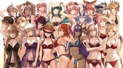 18girls 1boy 6+girls arm_over_head armband artoria_pendragon artoria_pendragon_(alter) artoria_pendragon_(lancer) artoria_pendragon_(lancer_alter) astolfo_(fate) auburn_hair bangs blonde_hair blue_eyes bra bracelet cleavage cleopatra cleopatra_(fate) crown crown_braid curvaceous curvy dark-skinned_female ears_up ereshkigal_(fate) fate/apocrypha fate/grand_order fate_(series) femboy fujimaru_ritsuka_(female) glasses golden_hair green_eyes green_hair grin gudako hair_ornament hair_ribbon hand_on_head hand_on_shoulder hand_under_breasts hat horn horns hourglass_figure inner_sideboob jeanne_alter jeanne_d'arc_(fate) katsushika_hokusai_(fate) lace lace-trimmed_bra large_breasts lingerie long_hair mashu_003 medium_breasts miyamoto_musashi_(fate) mordred_(fate) multiple_girls mysterious_heroine_x mysterious_heroine_x_(alter) mysterious_heroine_x_(fate) mysterious_heroine_xx_(fate) mysterious_heroine_xx_(foreigner) nitocris_(fate) nitocris_(fate/grand_order) oda_nobunaga_(fate) okita_souji_(alter)_(fate) okita_souji_(fate) pale-skinned_female panties pink_eyes pink_hair pose posing purple_eyes purple_hair red_eyes seductive seductive_pose short_hair small_breasts smirk tamamo_no_mae_(fate) tomoe_gozen_(fate) tongue tongue_out trap twintails violet_hair white_background white_hair yellow_eyes