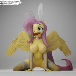 1:1 2021 3d_(artwork) absurd_res anthro armwear big_breasts breasts clothing detailed digital_media_(artwork) elbow_gloves equid equine feathered_wings feathers female fingers fluttershy_(mlp) food food_in_mouth friendship_is_magic fur genitals gloves hair handwear hasbro headgear headwear hi_res horse jewelry legwear lox_(artist) mammal my_little_pony necklace nipples nude one_eye_closed pegasus pink_hair pony pussy russian_text simple_background solo stockings straight_hair text thigh_highs translated url watermark white_background wings wink yellow_body yellow_feathers