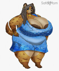 absurd_res anthro areola areola_slip big_breasts breasts cleavage clothed clothing crotch_tuft dress ear_piercing ear_ring female female_focus female_only genitals hair hi_res huge_breasts hyaenid lips male_only mammal mature_anthro mature_female mommy mostly_nude nipples original original_character overweight overweight_anthro overweight_female piercing pussy solo sundress takarachan thick_bottom_lip translucent translucent_clothing translucent_dress tuft zofia_(takarachan)