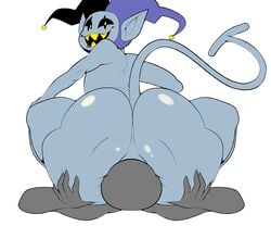 6:5 anal anon ass big_butt clown deltarune eroborus faceless_character faceless_human facesitting girly grey_body hi_res huge_butt huge_hips humanoid imp jester jevil_(deltarune) male male/male oral rimming sex shortstack thick_thighs video_games wide_hips