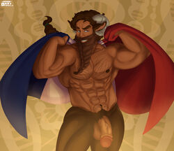 1boy abs animal_ears artist_logo artist_name balls ballsack bara bartel beard big_balls body_fur body_hair braided_beard braided_hair brown_eyes brown_fur brown_hair confident facial_hair faun flaccid foreskin foreskin_folds french_flag hairy_male half-human haydenskull heavy_balls horns humanoid humanoid_penis intact long_beard long_hair_male male male_nipples male_only male_pubic_hair masculine mature_male muscles muscular_male mustache nude_male pecs penis retracted_foreskin satyr scrotum semi-erect showing_off solo testicles thick_penis uncut veiny_penis