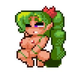 1girls ;( animated breasts color colored completely_nude dryad dryad_(terraria) female green_hair long_hair masturbation nipples one_eye_closed open_mouth pixel_art ponytail purple_eyes squatting terraria terraria_(lewdrraria) unknown_artist vines white_background