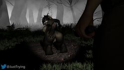 16:9 3d_(artwork) anthro ass blizzard_entertainment butt_grab digital_media_(artwork) feet female flashlight forest genitals hand_on_butt hi_res human justtrying male mammal night nude outside pandaren plant presenting pussy tree ursid video_games warcraft widescreen