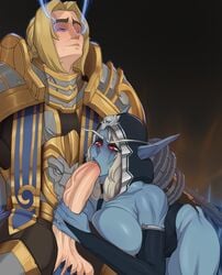 1boy 1girls anduin_wrynn armor ass_grab balls bending_over bent_over big_balls big_breasts big_penis blonde_hair blue_body blue_skin breasts cleavage closed_eyes clothed clothing duo duo_focus elf elf_ears elf_female erection eyelashes eyes_closed fellatio genitals gloves grabbing_ass grabbing_balls grabbing_penis hair hand_on_ass hi_res highres holding_balls holding_penis huge_breasts huge_cock human human_male human_penetrating interspecies large_breasts large_penis light-skinned_male long_hair lying lying_on_person male_human/female_elf male_penetrating masturbating_other masturbation mawsworn muscular muscular_female oral penis pointy_ears r3dstar sitting sitting_down spread_legs squeezing squeezing_butt squeezing_testicles sylvanas_windrunner tears testicles uncensored vein veins veiny veiny_penis voluptuous white_hair world_of_warcraft