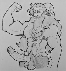 1boy abs animal_ears ball_tuft balls ballsack bara bartel beard big_balls boner braided_beard confident curly_hair erection facial_hair faun flexing_bicep furry_balls hairy_chest half-human heavy_balls horns humanoid humanoid_penis littlefahita long_beard long_hair_male male male_nipples male_only male_pubic_hair masculine mature_male monochrome muscles muscular_male mustache nude_male pecs penis satyr scrotum sketch solo testicles veiny_penis