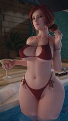 1girls 3d 4k absurdres big_breasts blender breasts curvaceous female female_only green_eyes highres large_breasts looking_at_viewer meis3d red_hair solo the_witcher_(series) the_witcher_3:_wild_hunt triss_merigold voluptuous