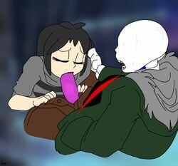 1boy 1boy1girl blowjob clothed clothing edited fellatio female insanity_tale kayla-na licking male oral rose sans sansscham traced undead undertale undertale_fanfiction