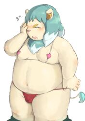 2014 anthro balls_outline belly blush bulge clothing felid gattatta genital_outline hi_res humanoid_hands kemono lie-in_(yo-kai_watch) lion male mammal moobs overweight overweight_male pantherine penis_outline simple_background solo underwear video_games white_background yo-kai_watch young