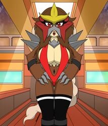 anthro big_breasts breasts clothing entei female female_focus female_only fur furry furry_breasts game_freak humanoid legendary_pokémon looking_at_viewer nintendo pokémon_(species) pokemon presenting samrunner school schoolgirl small_waist student thick_thighs thighhighs thighs video_games waist