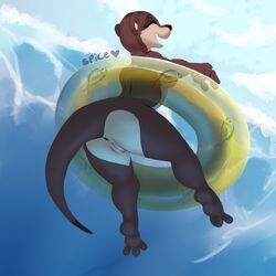 1:1 3_toes anthro ass feet female genitals lutrine mammal mustelid partially_submerged pussy short shortstack solo spice_(character) spice_the_otter swimming toes underwater water