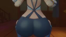 3d animated ass ass_focus ass_shake bare_shoulders blue_shorts dark_skin female from_behind genshin_impact huge_ass jiggle kishi leaning leaning_forward mualani_(genshin_impact) shiny shiny_clothes shiny_hair shiny_skin short_shorts shorts solo tagme thick_thighs twerking video video white_hair