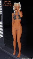 3d ahsoka_tano barefoot belly_button bra cat_lingerie cleavage clone_wars dc15-a feet female female_only jedi jedi_padawan looking_at_viewer orange_body orange_skin panties pyjamas rubbing_eye rubbing_eyes sleepwear solo solo_female standing star_wars text toes togruta underwear venator-class_star_destroyer wake_up woken_up