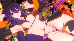 bikini doki_doki_literature_club halloween halloween_costume mashirosolera skimpy skimpy_bikini skimpy_clothes witch witch_costume witch_hat yuri_(doki_doki_literature_club)