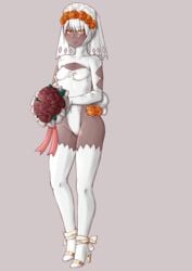 1girls bouquet dark-skinned_female dark_skin ebonyxh female high_heels orange_eyes petite punishing:_gray_raven robot_bride robot_girl shiny_skin short_hair simple_background small_breasts smile sophia_(punishing:_gray_raven) thighhighs wedding_dress white_hair