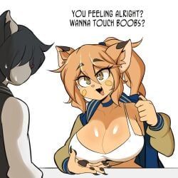 big_breasts boobs?_wanna_touch_boobs? breasts cleavage female furry goya_(lucyfercomic) huge_breasts lucyfercomic meme tagme