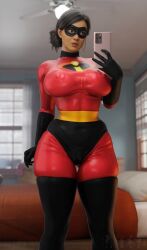 1girls 3d 3d_(artwork) batesz cosplay dark-skinned_female dark_skin elastigirl_(cosplay) female female_only halloween_costume milf mommy rio_morales rio_morales_(playstation) selfie solo solo_female spider-man_2_(ps5) tight_clothing