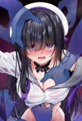 big_breasts black_hair blush crying crying_with_eyes_open drool ghost ghost_hands groping hoshina_meito imminent_rape imminent_sex long_hair original original_character partially_clothed purple_eyes sweat tears undressing undressing_another