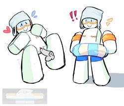 1boy 2d 2d_(artwork) 2d_artwork anon anonymous_male blocky_body cuntboy flustered gay imminent_sex oc roblox roblox_avatar robloxian simple_background swimwear top_surgery_scars