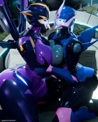 2girls 3d 3d_(artwork) 3d_model 3d_render airachnid alien alien_girl arcee arcee_(prime) autobot bed blue_body blue_eyes breasts_press breasts_pressed_together curvy_body curvy_female curvy_figure curvy_hips darkflash23 decepticon female_focus female_only gynoid hasbro humanoid kissing larger_female lesbian_kiss pillow purple_body purple_eyes robot robot_girl transformers transformers_prime two_tone_skin yuri