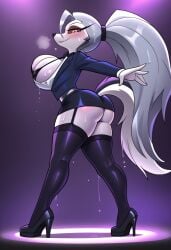 ai_generated ass breasts female furry gondor952 hellhound helluva_boss high_heels loona_(helluva_boss) office_clothing office_lady ponytail skirt thick_thighs thighhighs thighs