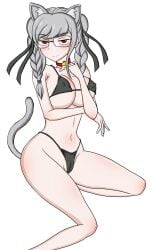 bikini bikini_bottom bikini_top breasts cameltoe cat_bell cat_ears cat_tail catgirl collar danganronpa danganronpa_2:_goodbye_despair female_only large_breasts pekoyama_peko skimpy_bikini straight_hair super_danganronpa_2 tai_miso thick_thighs thighs