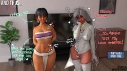 2024 2girls 3d after_sex chel_(cosplay) cosplay cum cum_dripping_out_of_pussy cum_inside dark-skinned_female dark_skin daz_studio dialogue english english_text femsub fucked_into_submission kimberly_jackson lily_hawk long_hair maledom maledom_caption oofoe sound_effects storm_(cosplay) street_fighter street_fighter_6 white_hair