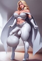 1futa ai_generated balls big_balls big_breasts big_penis blonde_hair blue_eyes breasts civitai clothed_futanari condom_balloon condom_suit cum cumming_in_clothes emma_frost erection erection_under_clothes futa_only futanari futazealot high_heels huge_cock light-skinned_futanari light_skin marvel marvel_comics penis solo veiny_penis x-men