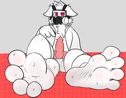 4_toes absurd_res animal_genitalia animal_penis anthro balls bodily_fluids bottomless canine_penis changed_(video_game) clothed clothing dr.k_(changed) feet foot_fetish foot_focus furry genitals goo_creature hi_res humanoid_feet knot male mask penis presenting scientist soles solo sweat thiccturtles toes