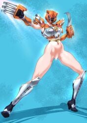 armor armored_boots armored_female censored censored_pussy female superheroine thick_thighs tokusatsu