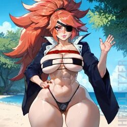 ai_generated baiken beach big_ass big_breasts eyepatch eyepatch_bikini guilty_gear headletzer tagme wide_hips