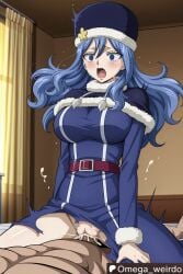 1girl1boy ai_generated bed bedroom bedroom_sex belt big_breasts blue_eyes blue_hair blush clothed_female_nude_male coat constricted_pupils cowgirl_position crying crying_with_eyes_open cum cum_in_pussy cum_inside fairy_tail female forced_sex fur_coat fur_collar hat indoors_sex juvia_lockser long_hair muscular omega_weirdo open_mouth patreon pov pov_sex rape raped raped_by_enemy raped_girl ripped_clothing ripped_pants sex straddling wavy_hair