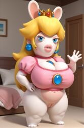 ai_generated huge_breasts indoors lustre princess_peach pussy rabbid rabbid_peach standing