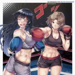 2girls absurdres ass boxing breasts butt_crack catfight cleavage female highres hyuuga_hinata large_breasts multiple_girls original_character