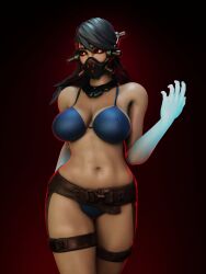 3d belt big_breasts bikini bikini_bottom bikini_top breasts clothed clothed_female clothing female female_only fortnite fully_clothed fully_clothed_female glowing_hands jabbi_2k leg_band looking_away mask masked masked_female neckwear pose posing shiny shiny_hair shiny_skin slurpentine solo solo_female