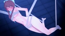 3d blush blushing_female bondage doki_doki_literature_club embarrassed female halloween halloween_costume human human_only light-skinned_female light_skin mashirosolera monika_(doki_doki_literature_club) mummy mummy_costume mummy_wrappings restained skimpy skimpy_clothes stuck tied_up undressing