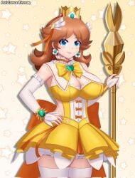 blue_eyes breasts brown_hair female mario_(series) nintendo patdarux princess_daisy solo