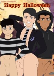 aang air_nomad airbender_tattoo avatar_legends avatar_the_last_airbender bottomless bottomless_male damian_wayne_(dcamu) english_text gay halloween male nsfw penis pugsley_addams pugsley_addams_(cosplay) sokkanarutodc superboy_(dcamu) text the_addams_family the_avatar yaoi