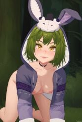 ai_generated breasts civitai commission completely_nude completely_nude_female doggy_style female female_only forest green_hair killeruwu13_ai latam_virtual_youtuber looking_at_viewer medium_breasts nude nude_female purple_jacket ryumivt short_hair smile smiling_at_viewer virtual_youtuber vtuber yellow_eyes