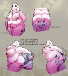 anal anthro belly big_breasts bodily_fluids boss_monster_(undertale) bovid breasts breath caprine claws dialogue duo female hi_res humanoid inhaling long_tongue male male/female mammal mooncalf_(sindri_myr) oral overweight overweight_female overweight_male oxkingky rimming sex shaved_fur shocked shoving shoving_face_in_butt sindri_myr size_difference sweat sweatdrop tongue toriel undertale undertale_(series)