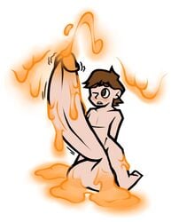 1boy brown_hair cum ejaculation glowing_cum hands-free handsfree_ejaculation hyper hyper_penis jinnsart male male_only nipples orange_cum orgasm scp-999 scp_foundation solid_color_background tagme unusual_cum white_background