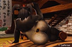 3d 3d_(artwork) ass big_ass black_fur black_hair blender blender_(software) female female_only fur inside interior lethrisa pandaren pandaren_female pandaria solo solo_female table thick_thighs thighs voluptuous warcraft world_of_warcraft