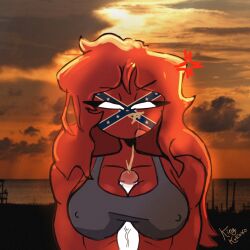 1boy 1girl annoyed_expression boobjob confederate_states_of_america_(countryhumans) countryhumans countryhumans_girl cum cum_on_face female hair incest kingkokoko35 long penis sunset united_states_of_america_(countryhumans)