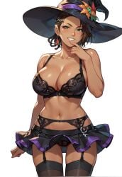 ai_generated ass azucena_milagros_ortiz_castillo bandai_namco big_ass big_breasts black_lingerie bra breasts brown_hair dark-skinned_female dark_skin earrings erect_nipples flower_in_hair green_eyes halloween huge_breasts latina lingerie medium_hair namco peruvian peruvian_female pose seductive standing tekken tekken_8 thick_thighs underwear video_game_character voluptuous voluptuous_female wide_hips