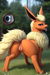 ahe_gao ai_generated back_view female_pokemon flareon open_mouth pokemon pokemon_(species) tongue_out