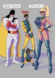 1girls 3boys animal animal_genitalia areolae big_breasts bimbo bimbofication blip_(space_ghost) blonde_hair breasts busty cameltoe erect_nipples fapping fenris_comix full_body handjob high_heels hourglass_figure jace_(space_ghost) jan_(space_ghost) large_breasts long_hair monkey nipples parody penis penis_bulge penis_grab penis_out platform_heels pubic_stubble sideboob skimpy skimpy_clothes skin_tight space_ghost space_ghost_(series) standing stiletto_heels superhero superheroine tagme tan testicles thigh_boots very_high_heels wide_hips