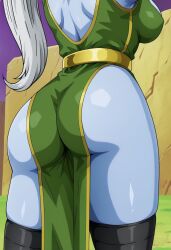 angel_(dragon_ball) big_ass big_booty big_butt blue_ass blue_booty blue_butt blue_skin bubble_ass bubble_booty bubble_butt dat_ass dat_butt dragon_ball dragon_ball_super faceless_female green_outfit legs legs_apart long_hair mrfluffypotato vados white_hair