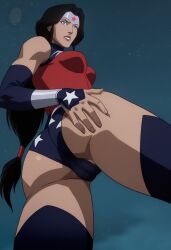 accurate_art_style ai_generated ass ass_closeup ass_focus ass_grab backshots black_hair blue_eyes blue_pupils blue_sky booty breasts brown_lips bubble_ass bubble_butt costume dark_hair dat_ass dat_butt dc_warverse dcamu diana_prince grabbing grabbing_ass grabbing_from_behind grabbing_own_ass hero heroine justice_league justice_league:_war legs legs_apart long_hair looking_at_viewer looking_back mrfluffypotato new_52 night night_sky panties pussy red_lipstick spandex standing suit superheroine swimsuit thick_ass thick_thighs thighs thighs_together touch_butt touching_ass touching_butt wonder_woman wonder_woman_(series)