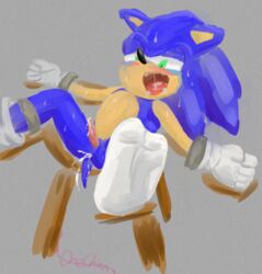 anthro anus bodily_fluids bondage bound clothing cum cum_in_ass cum_inside eulipotyphlan footwear genital_fluids genitals gloves handwear hedgehog male male_focus mammal onechan penis sega socks solo sonic_(series) sonic_the_hedgehog sonic_the_hedgehog_(series) tears